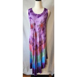 Super cute tie dye hippie dress with embroidery.